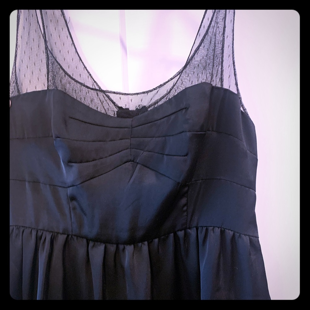Black satin dress with lace tank top sleeves